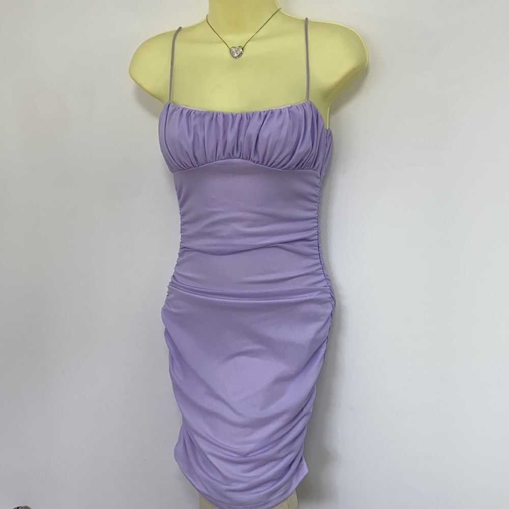 Princess Polly Dress"Penney" Ruched Lilac Mini Dress New With Tag Sz 2 - Picture 6 of 8